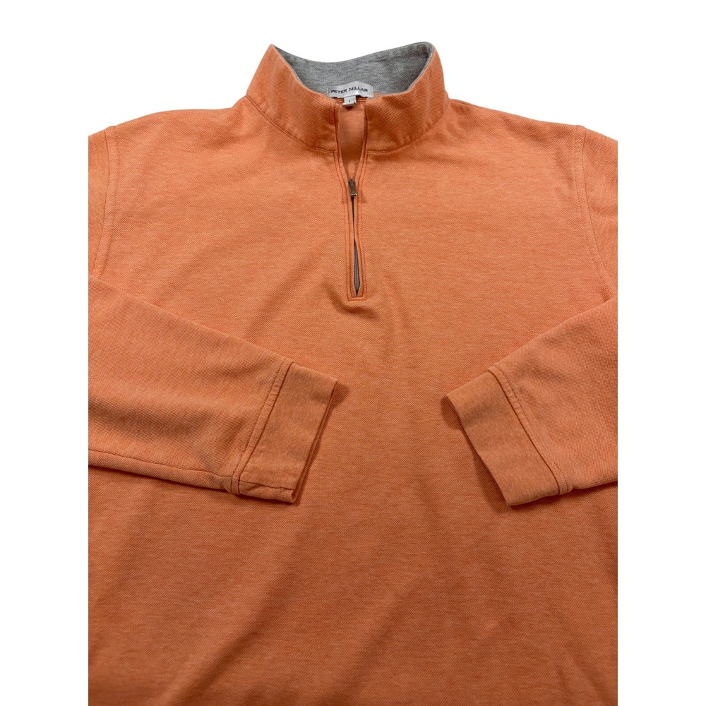 Peter Millar Mens Large Orange Heathered Cotton Modal Quarter Zip Pullover